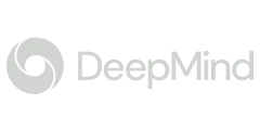 DeepMind company logo with circular swirl symbol to the left of the text.