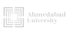 Ahmedabad University logo with stylized square labyrinth design to the left of the text.