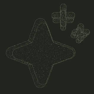 Three cross-shaped figures of varying sizes made of tiny dots on a dark background.