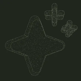 Three cross-shaped figures of varying sizes made of tiny dots on a dark background.