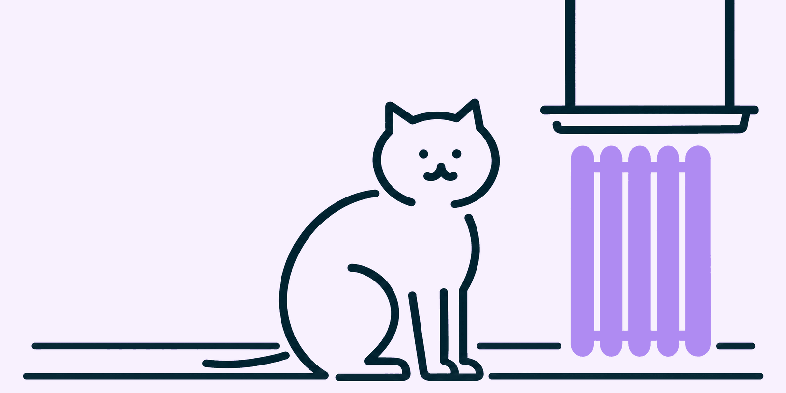 A cat sitting upright beside a tall radiator inside a home, a small window ledge above it, showing that even indoor cats must be microchipped in England.