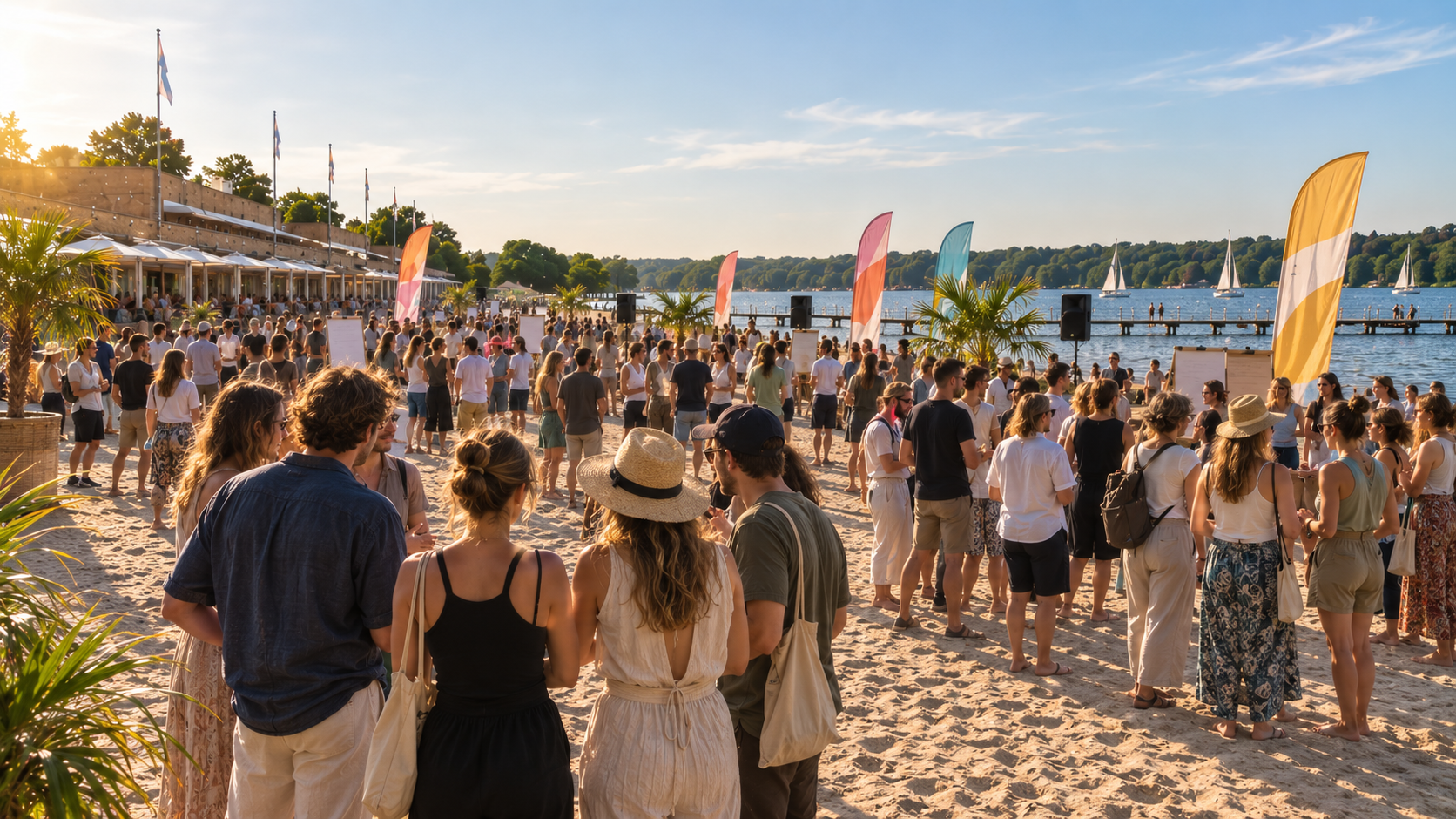 Besucherinnen und Besucher beim It's My Life Festival am Strandbad Wannsee in Berlin