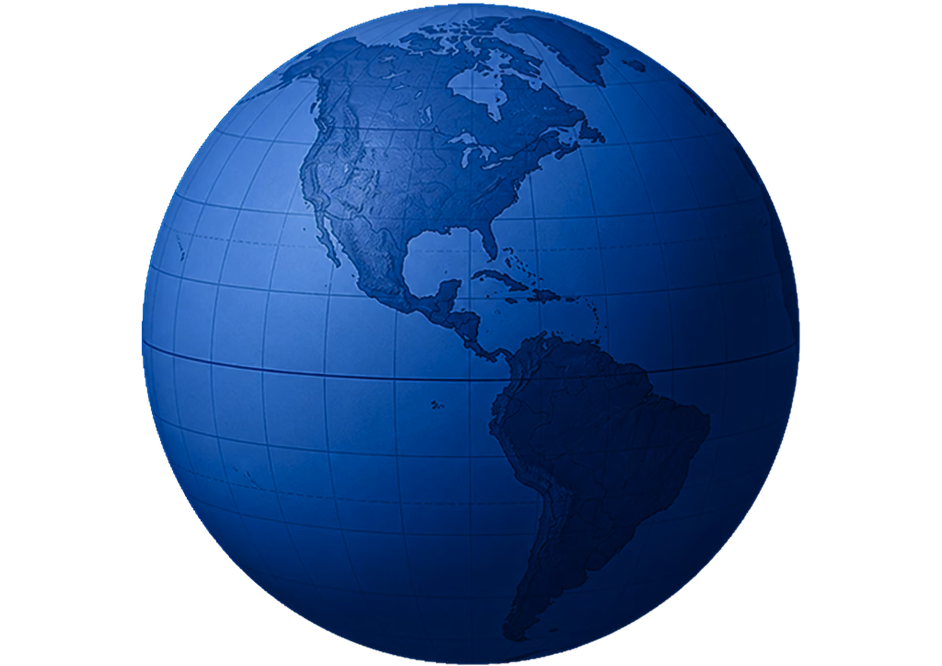 Blue shaded globe showing North and South America, with visible grid lines representing latitude and longitude.