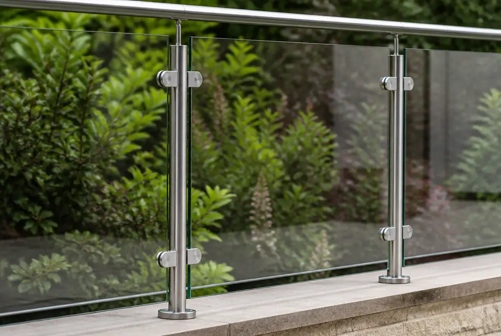 Garde-corps en verre et inox le long d'une terrasse