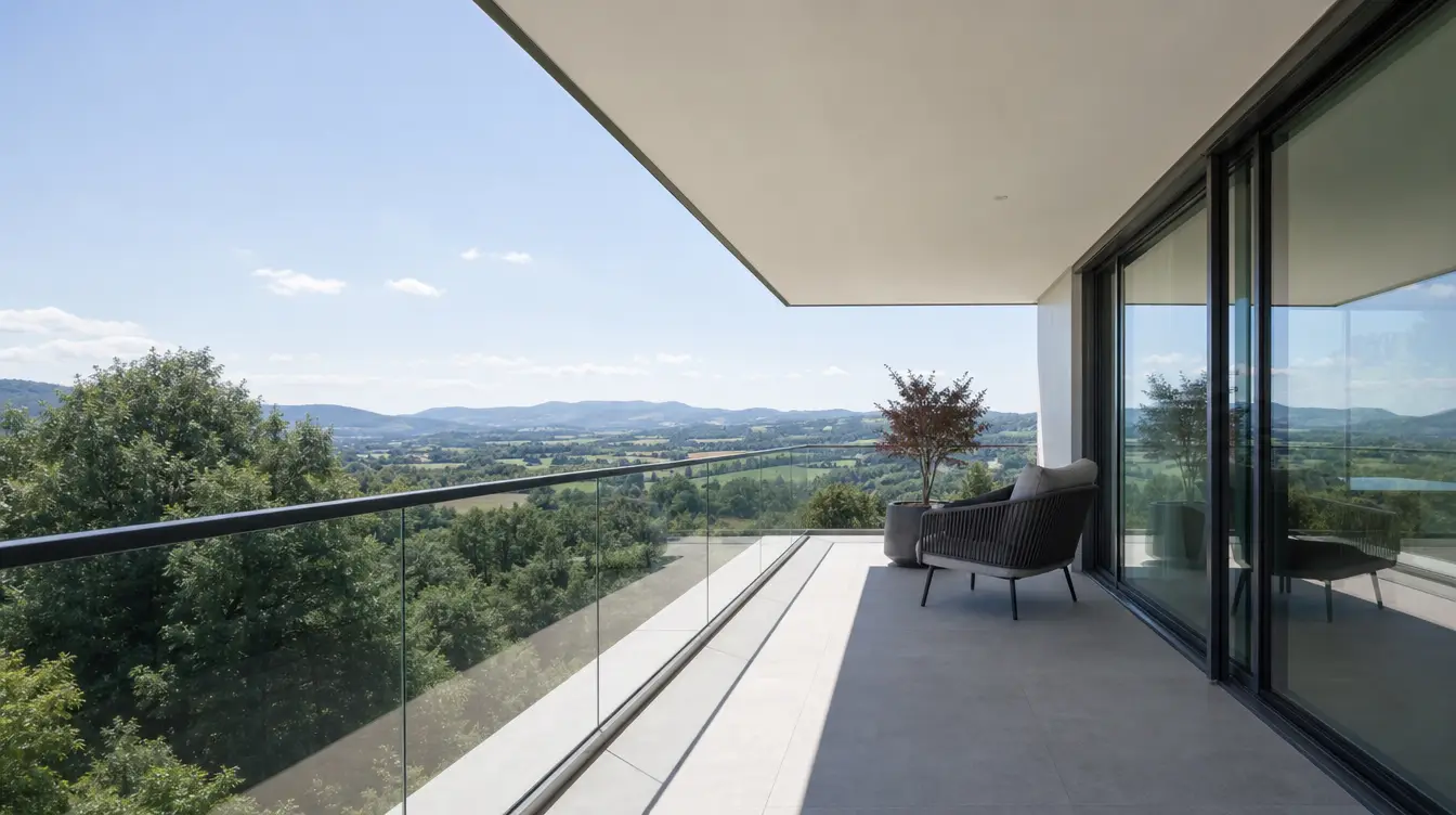 Balcon contemporain à garde-corps en verre et main courante aluminium