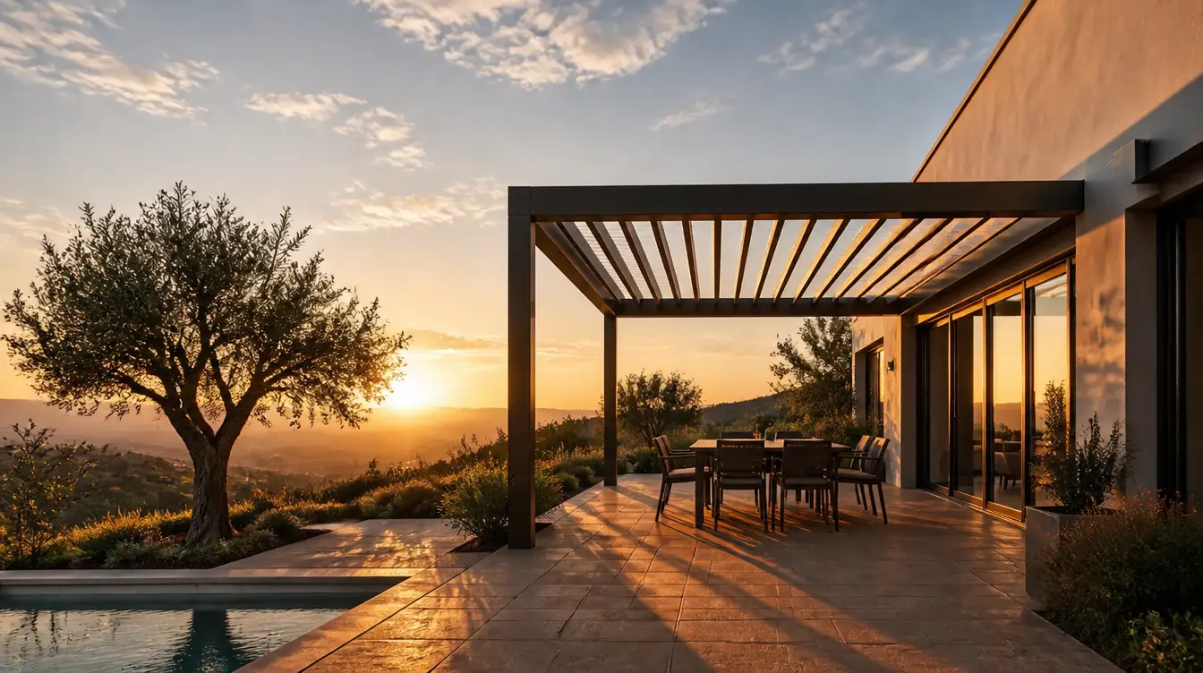 Pergolas bioclimatiques en fin de journee