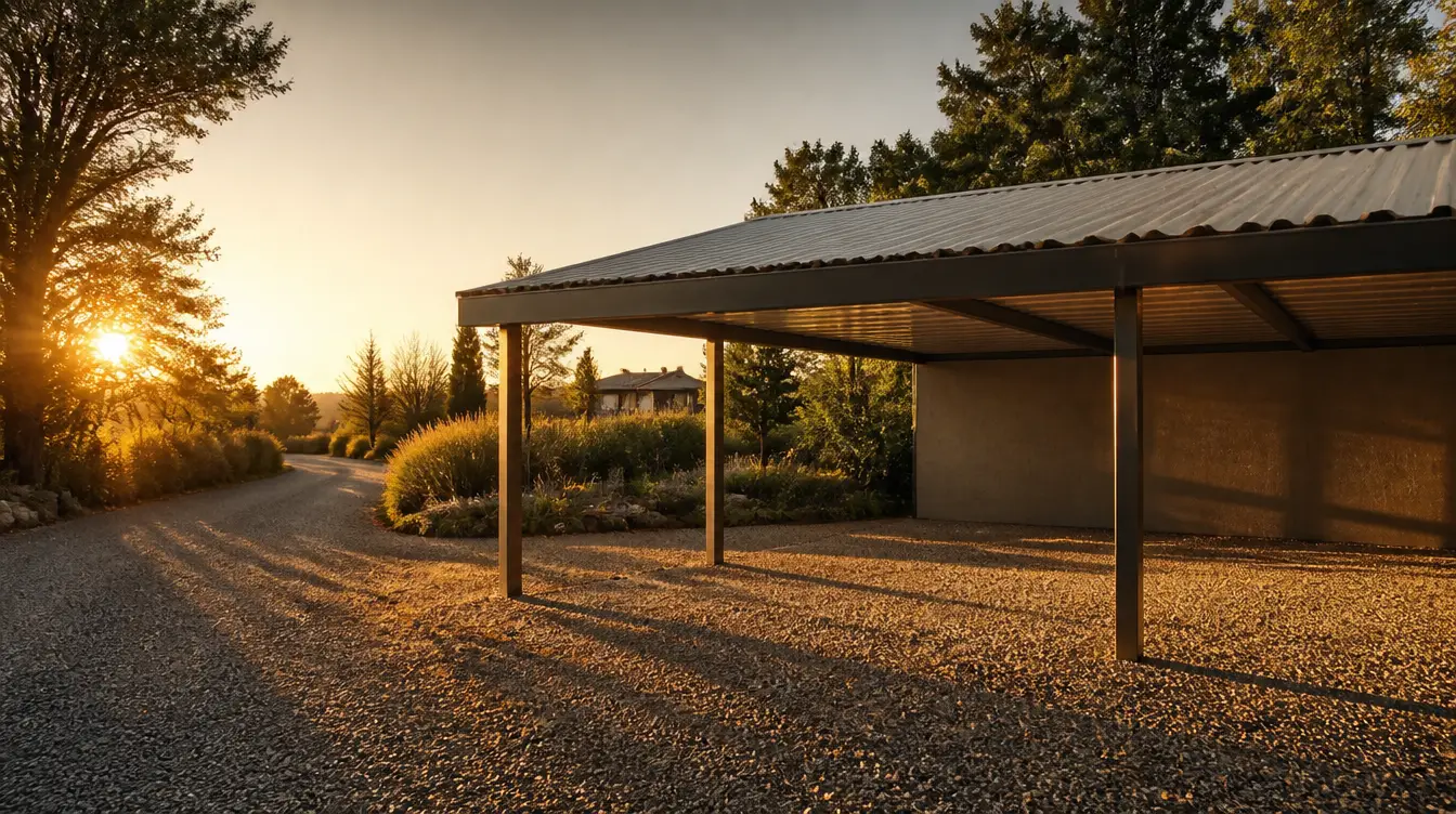 Carport autoporté design en fin de journee