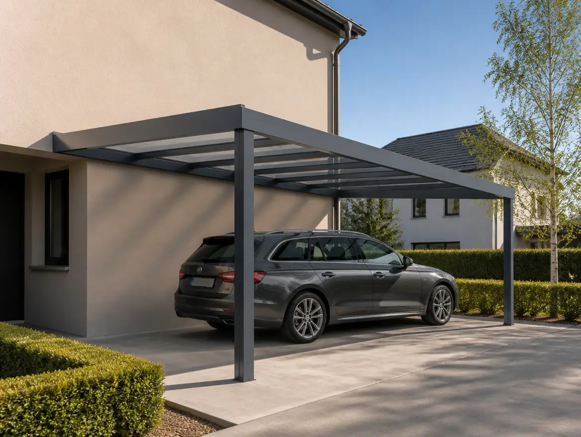 Carport mural / adossé à la maison, vue 1