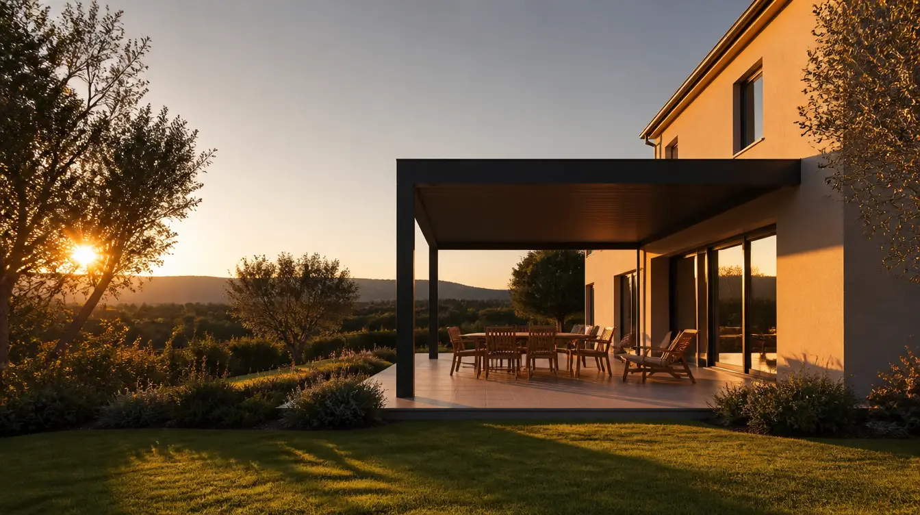Pergolas à toit rigide en fin de journee