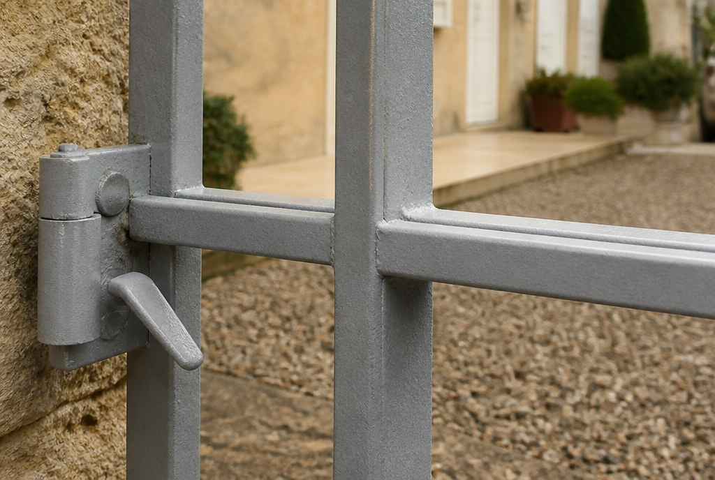 Gros plan sur les petits bois et la poignee d'une fenetre PVC