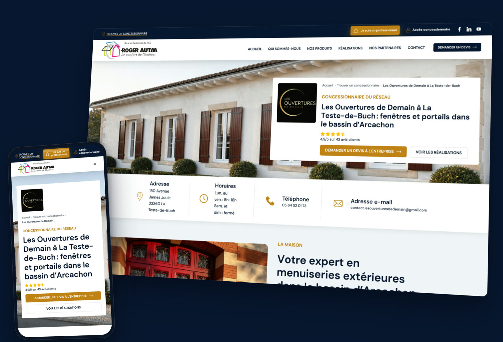 Exemple de page pro d'un concessionnaire sur rogerautaa.fr