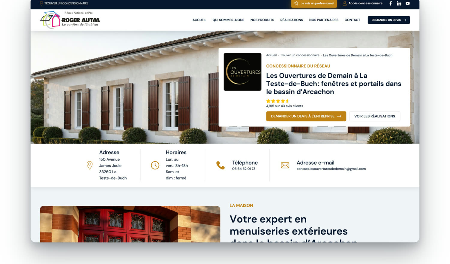 L'en-tête d'une page pro sur rogerautaa.fr