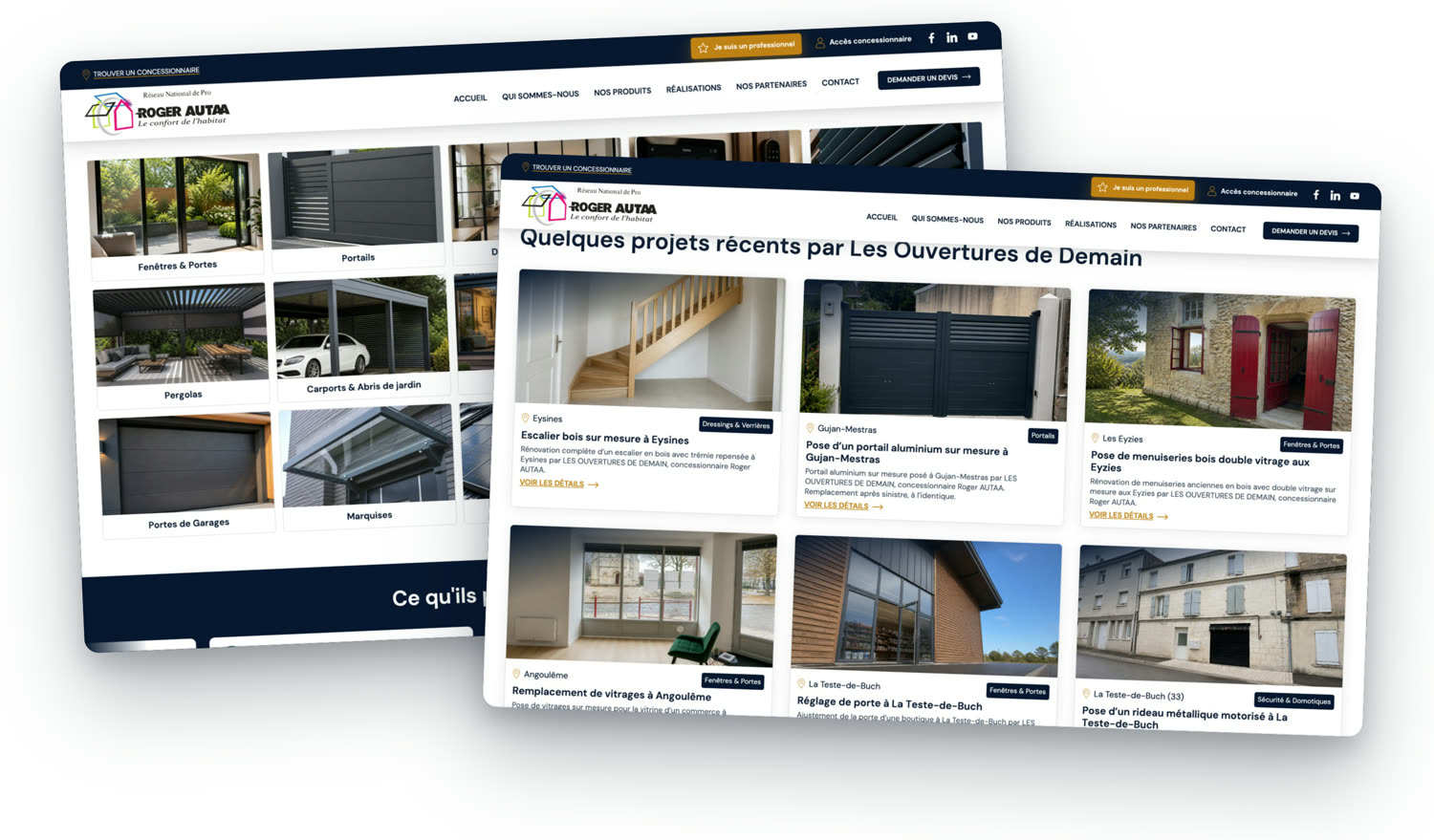 Plusieurs pages du site du réseau