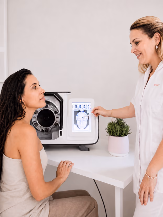 Huidanalyse met het scanapparaat tijdens een Scan & Glow