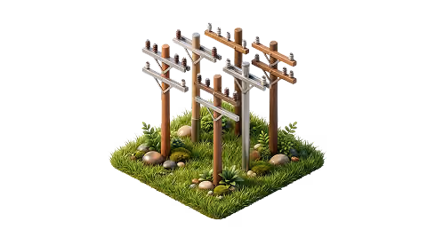 Illustration 3D de poteaux électriques sur un carré d'herbe