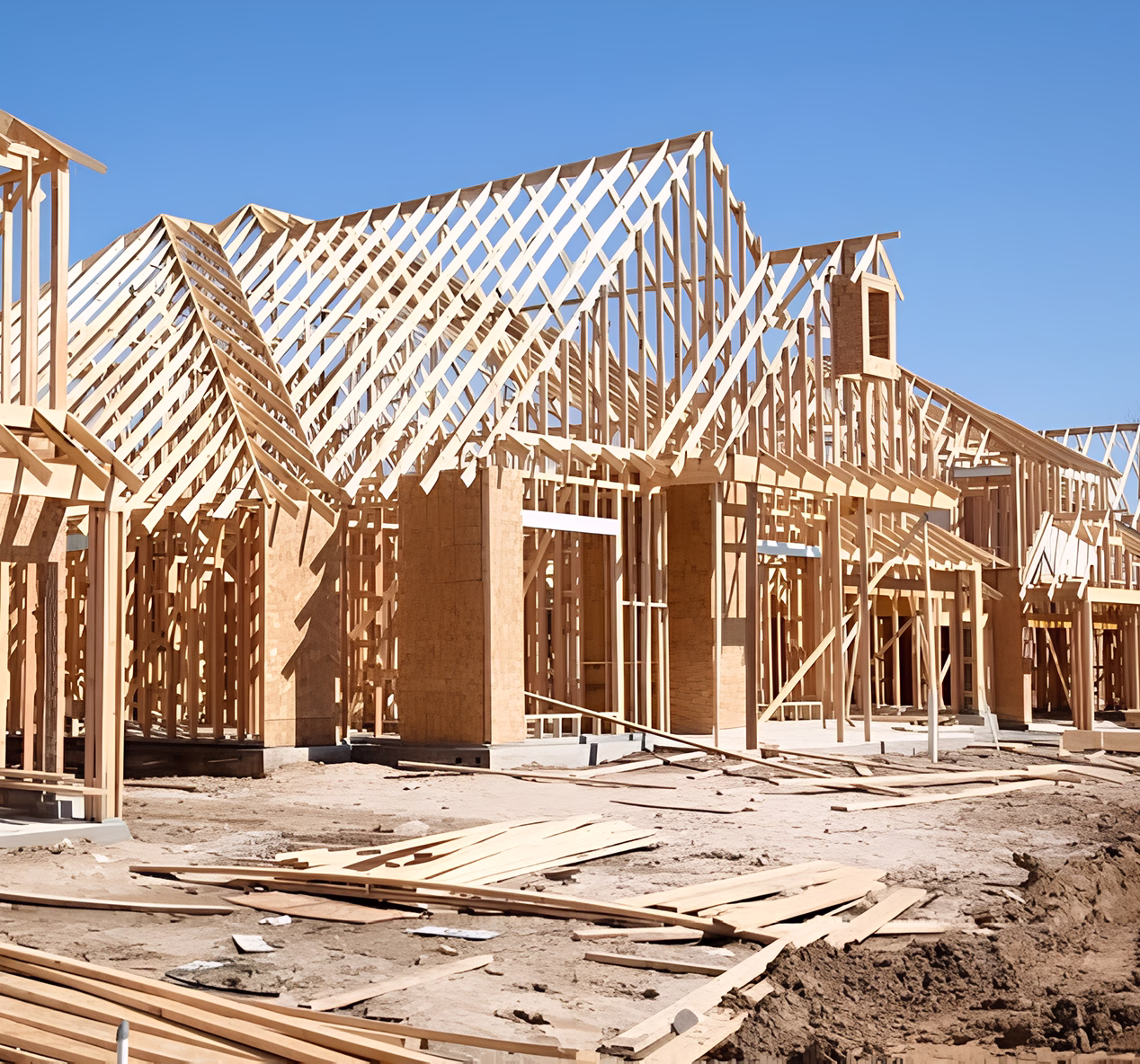 Timber framing of a house under construction