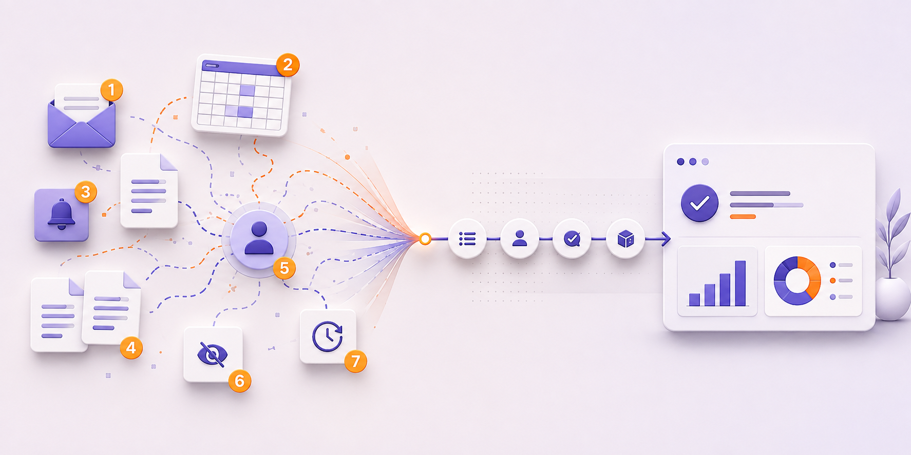Scattered email, spreadsheets and reminders converging into one structured process with clear statuses