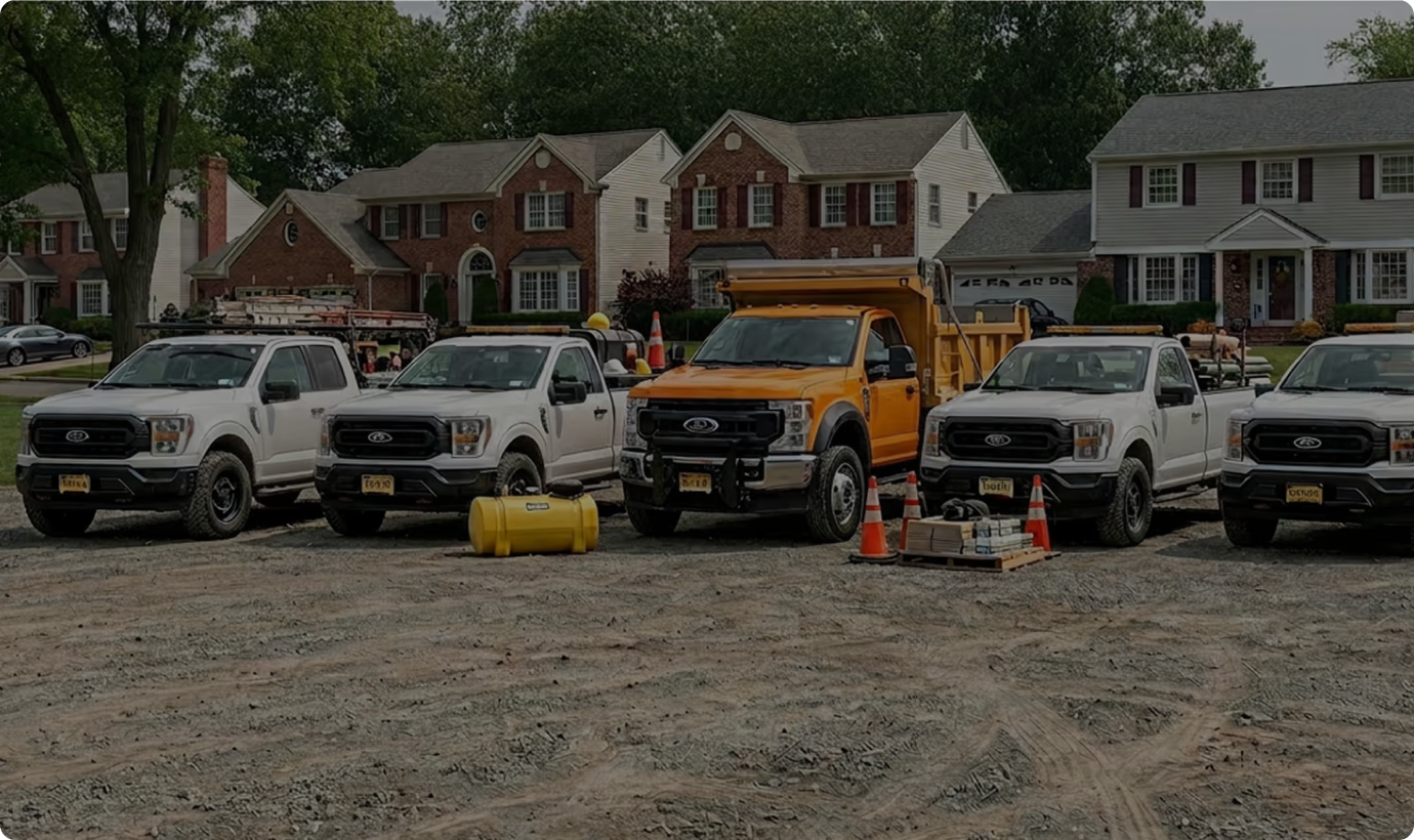 Champion Construction trucks parked on a New Jersey job site