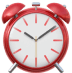 Red twin-bell analog alarm clock showing 10:10.