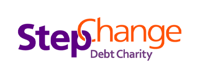 Logo featuring a purple and orange design with text "step" in purple and "change" in orange on a white background.