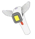 A laser with wings on a black background.