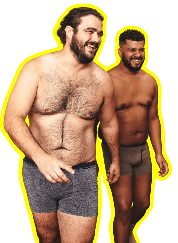 Two men with smooth, hair-free skin