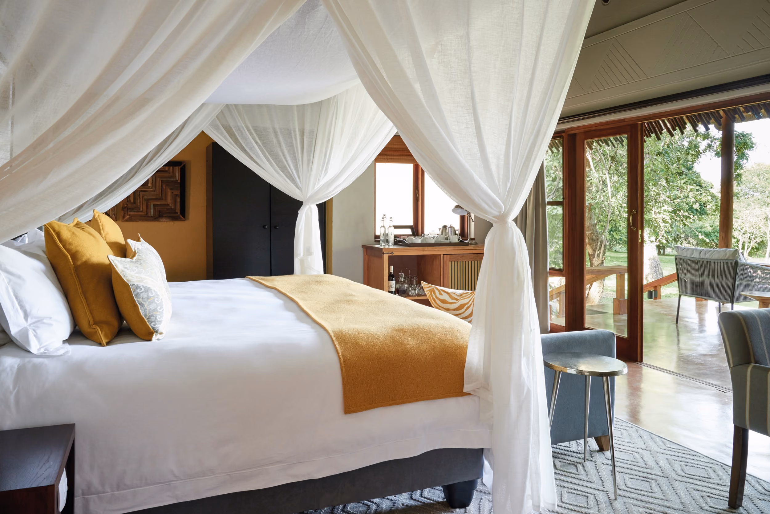 Bedroom interior at a safari camp in Chobe National Park