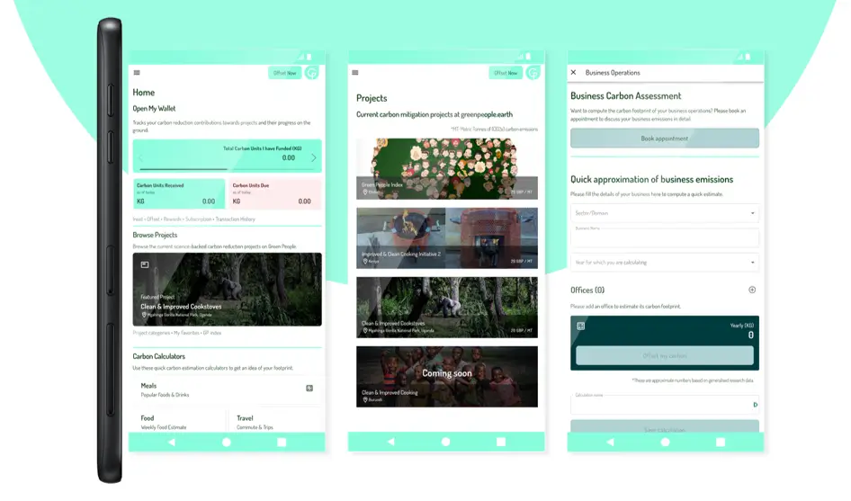 Carbon offset app screens