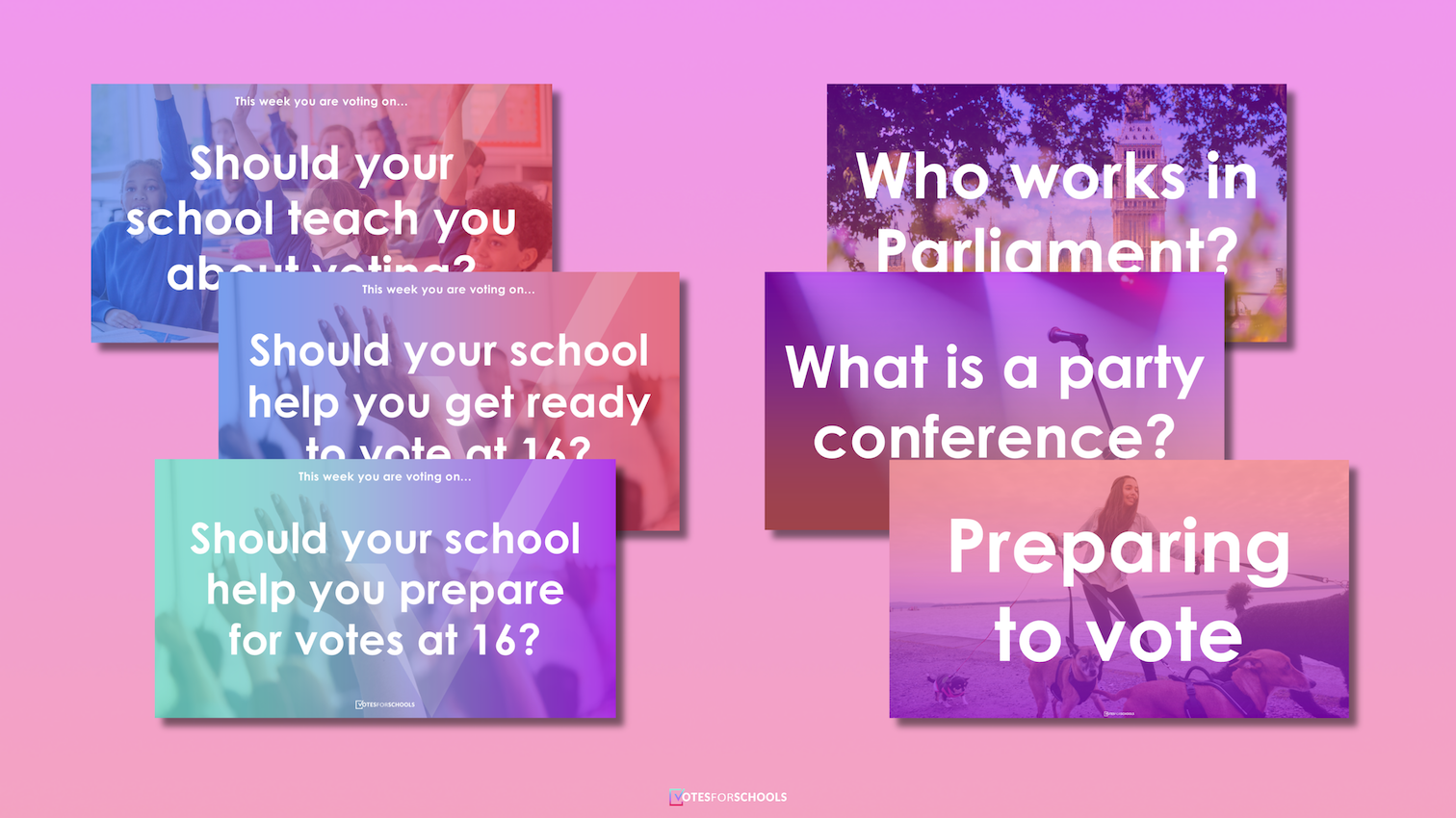 A collection of prompt cards containing questions about democracy