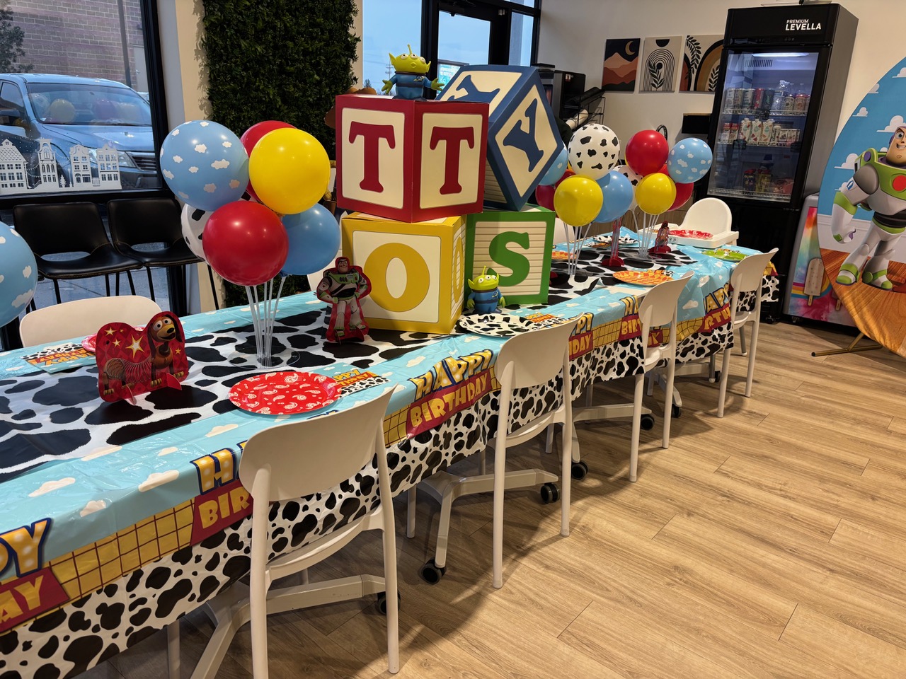 Birthday celebration snacks and decorations at Playful Pines