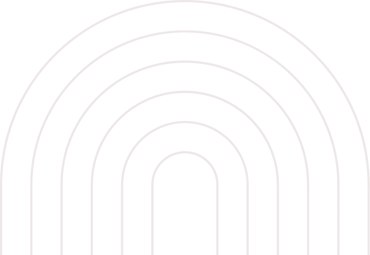 Five nested, symmetrical arches outlined in dark red on a transparent background.