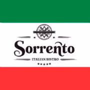 Italian flag with Sorrento Italian Bistro logo and five stars in the center.