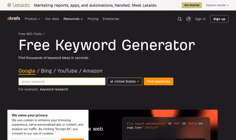 Ahrefs Free Keyword Generator