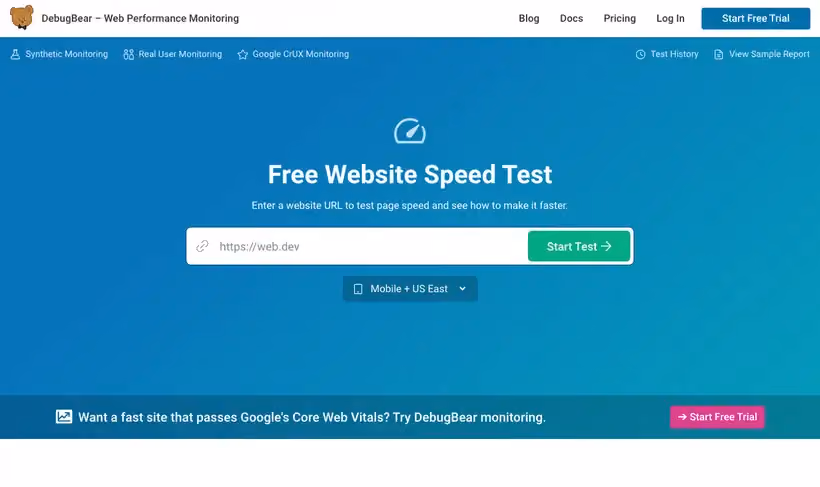DebugBear Website Speed Test