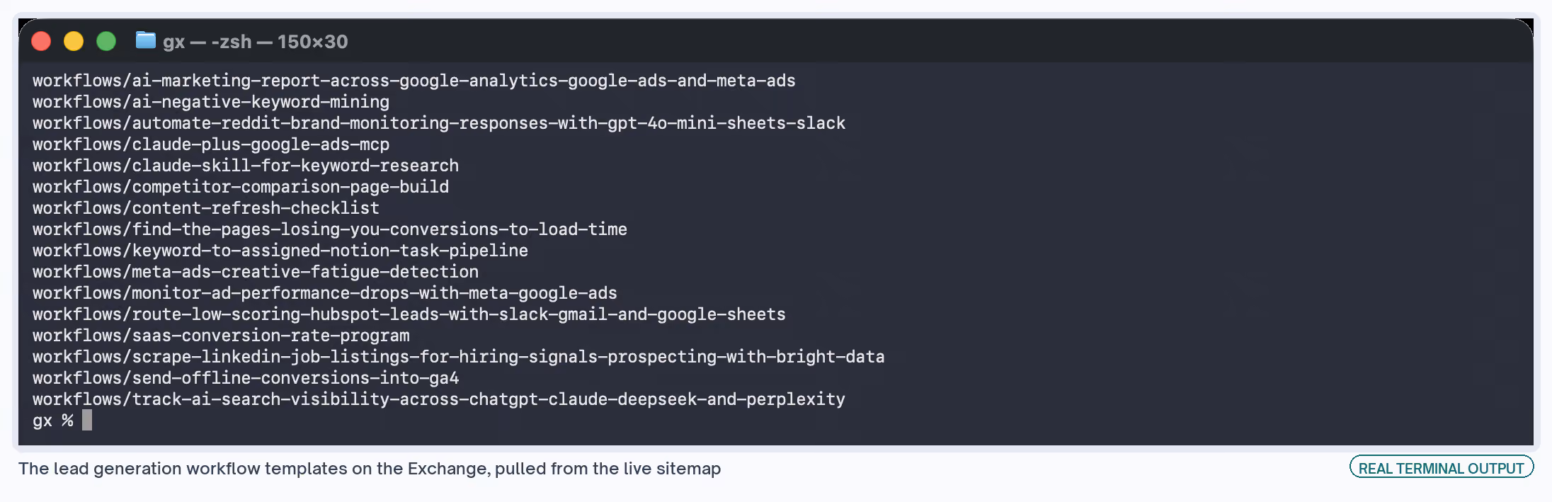 The lead generation workflow templates on the Exchange, listed from the live sitemap.
