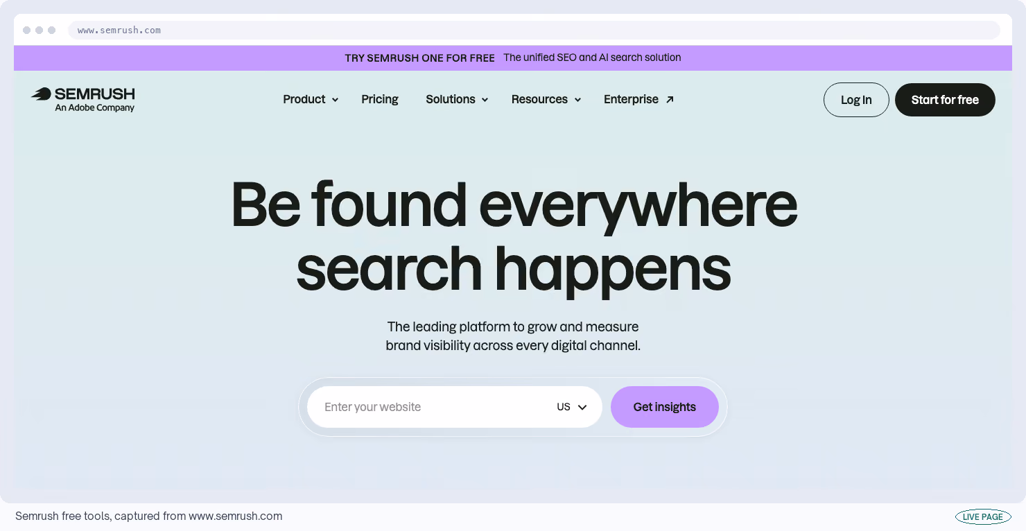 Semrush free tools, captured from its own site