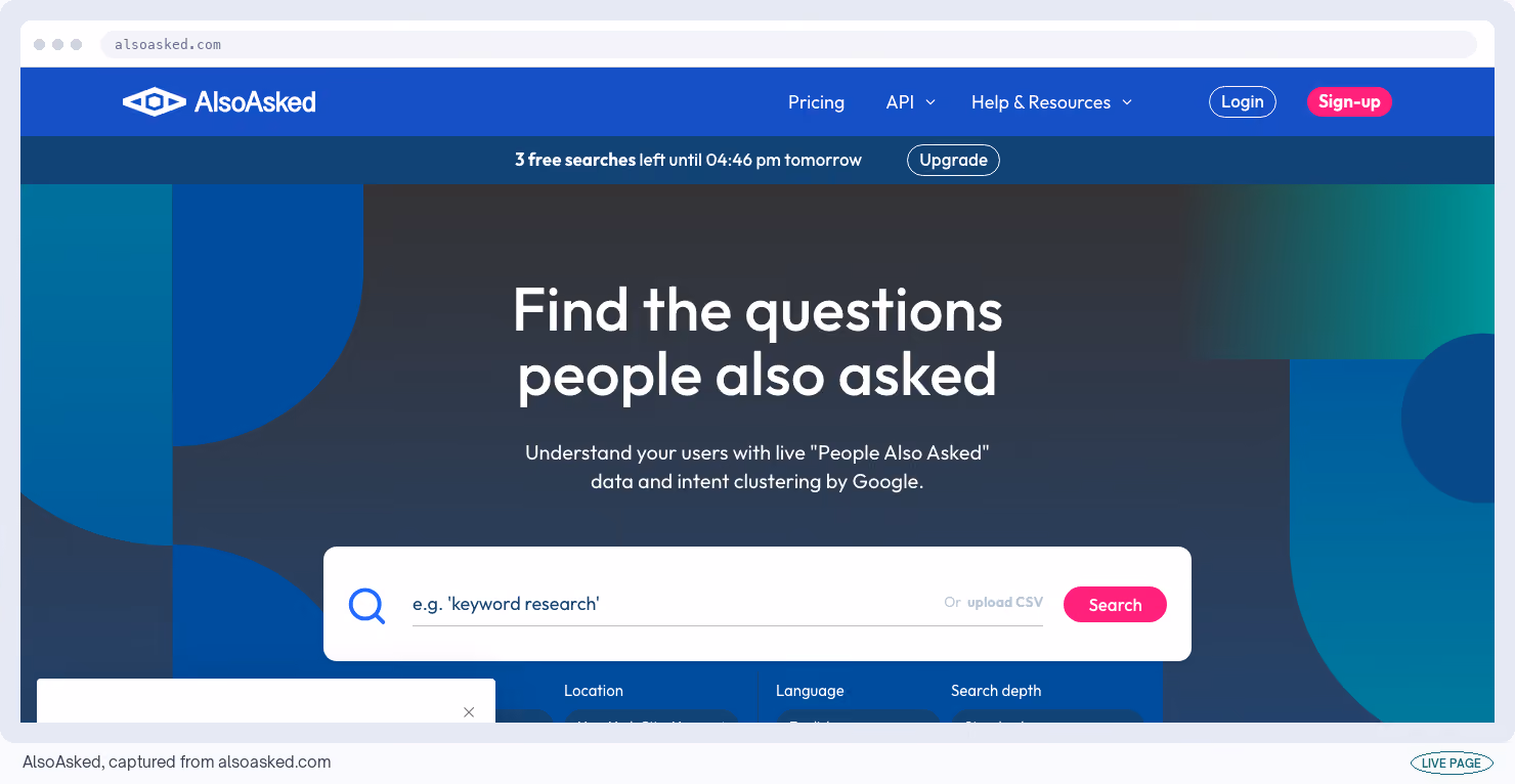 AlsoAsked, captured from its own site