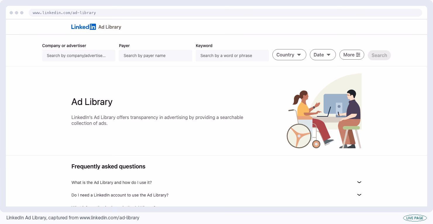 LinkedIn Ad Library, captured from its own site