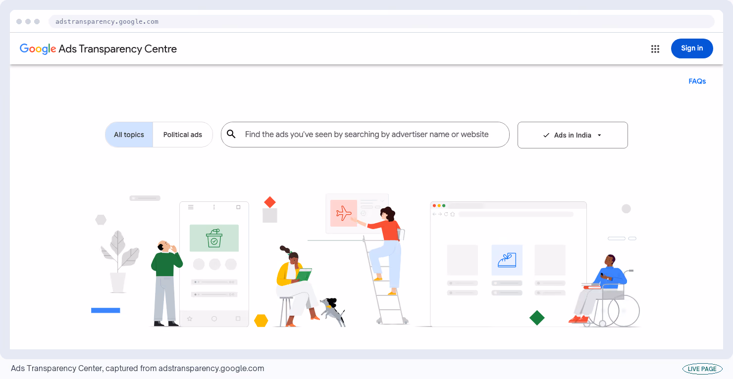 Ads Transparency Center, captured from its own site