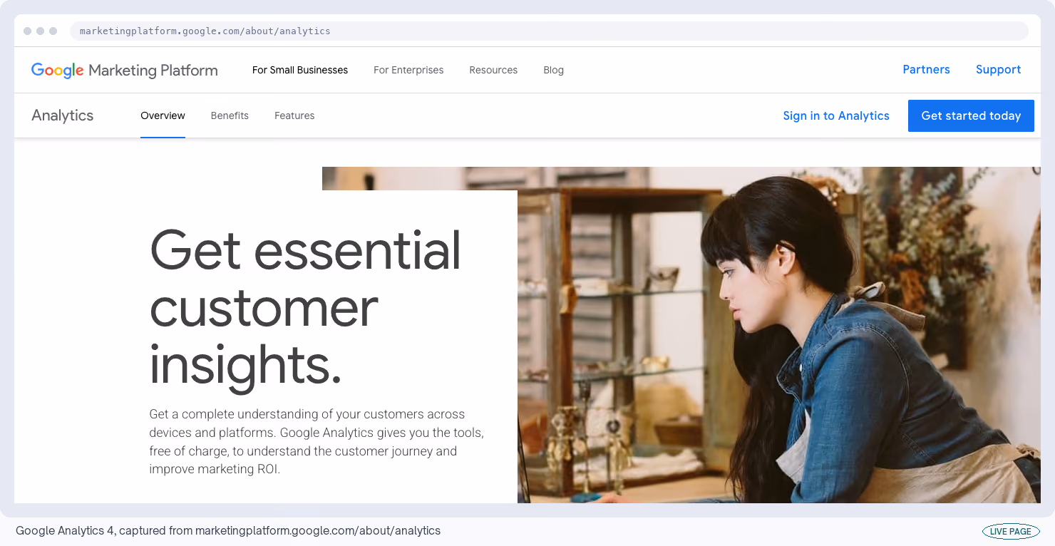 Google Analytics 4, captured from its own site