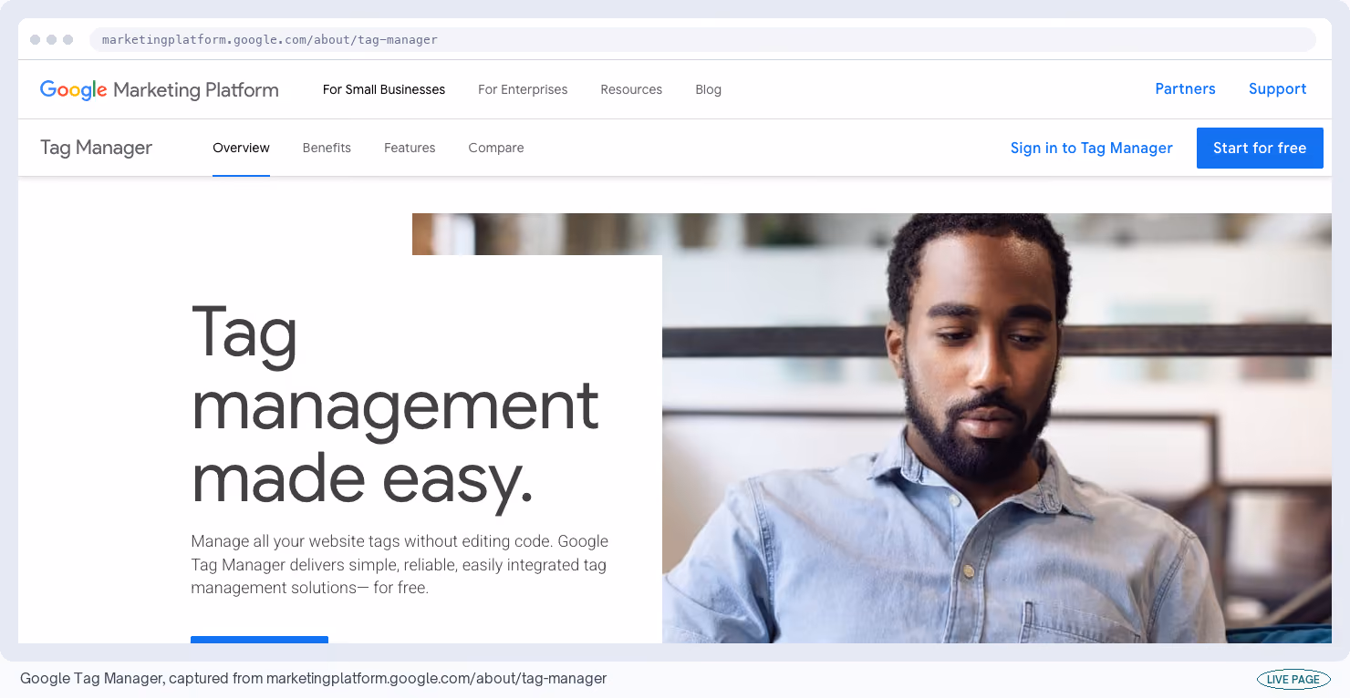 Google Tag Manager, captured from its own site