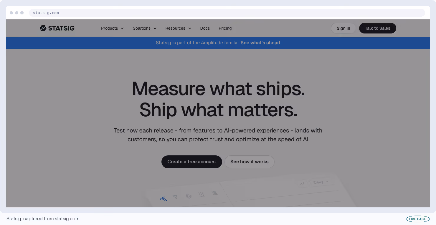 Statsig, captured from its own site