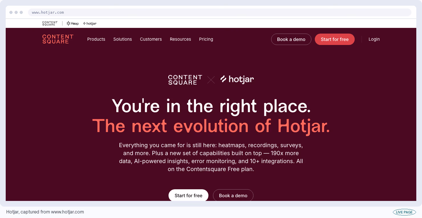 Hotjar, captured from its own site