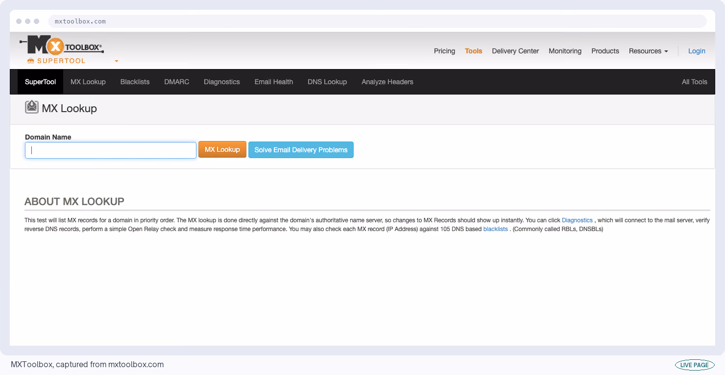 MXToolbox, captured from its own site