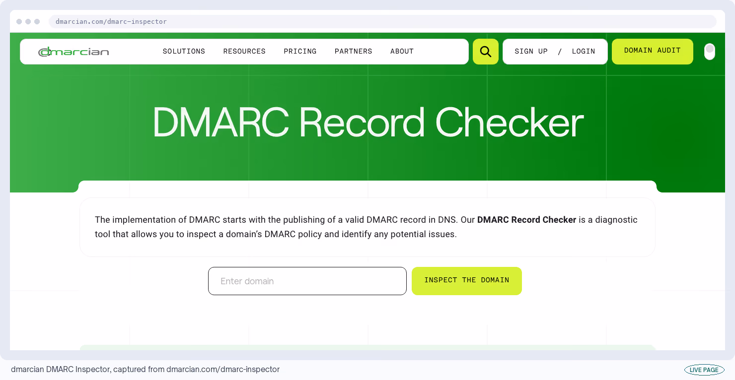 dmarcian DMARC Inspector, captured from its own site