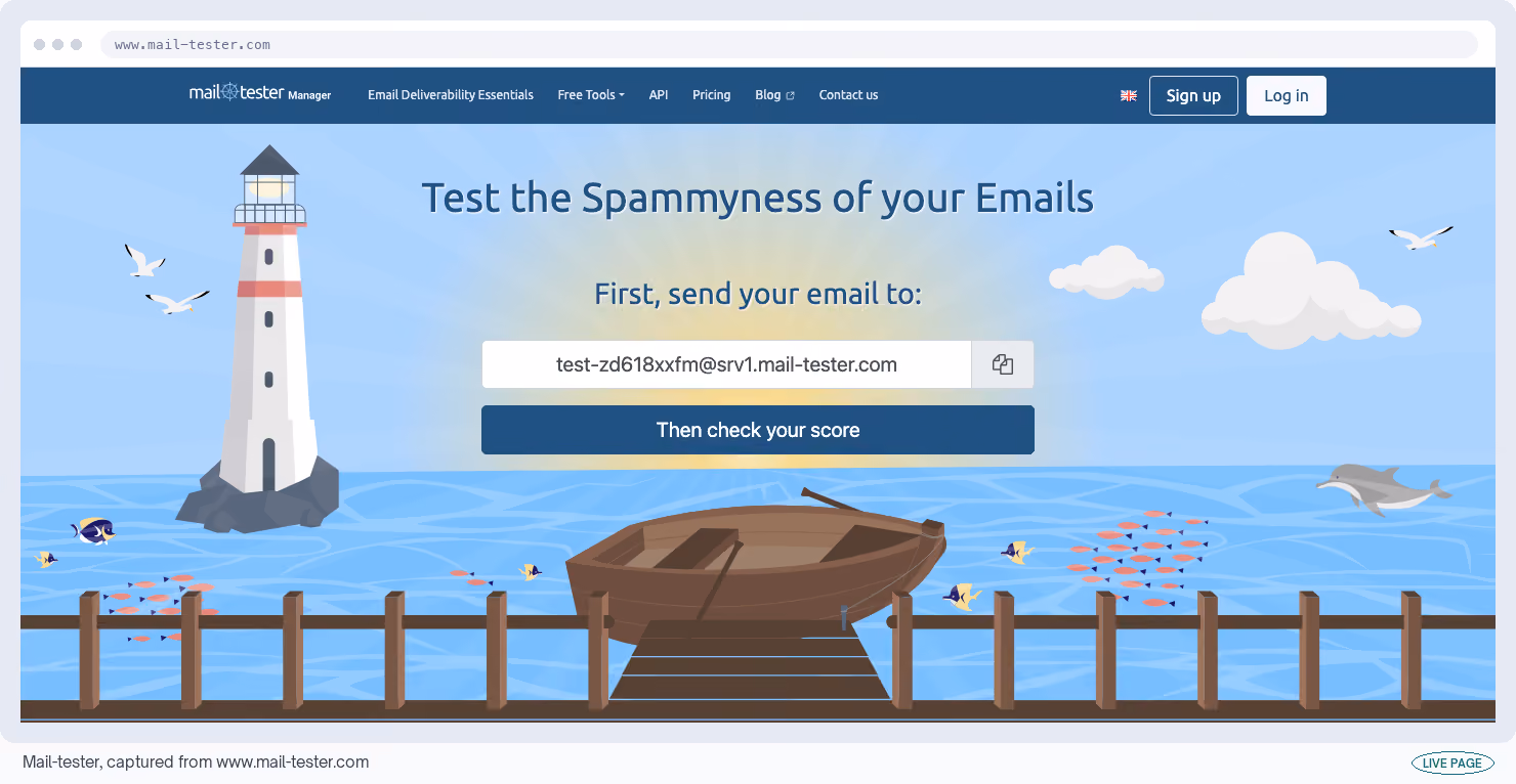 Mail-tester, captured from its own site
