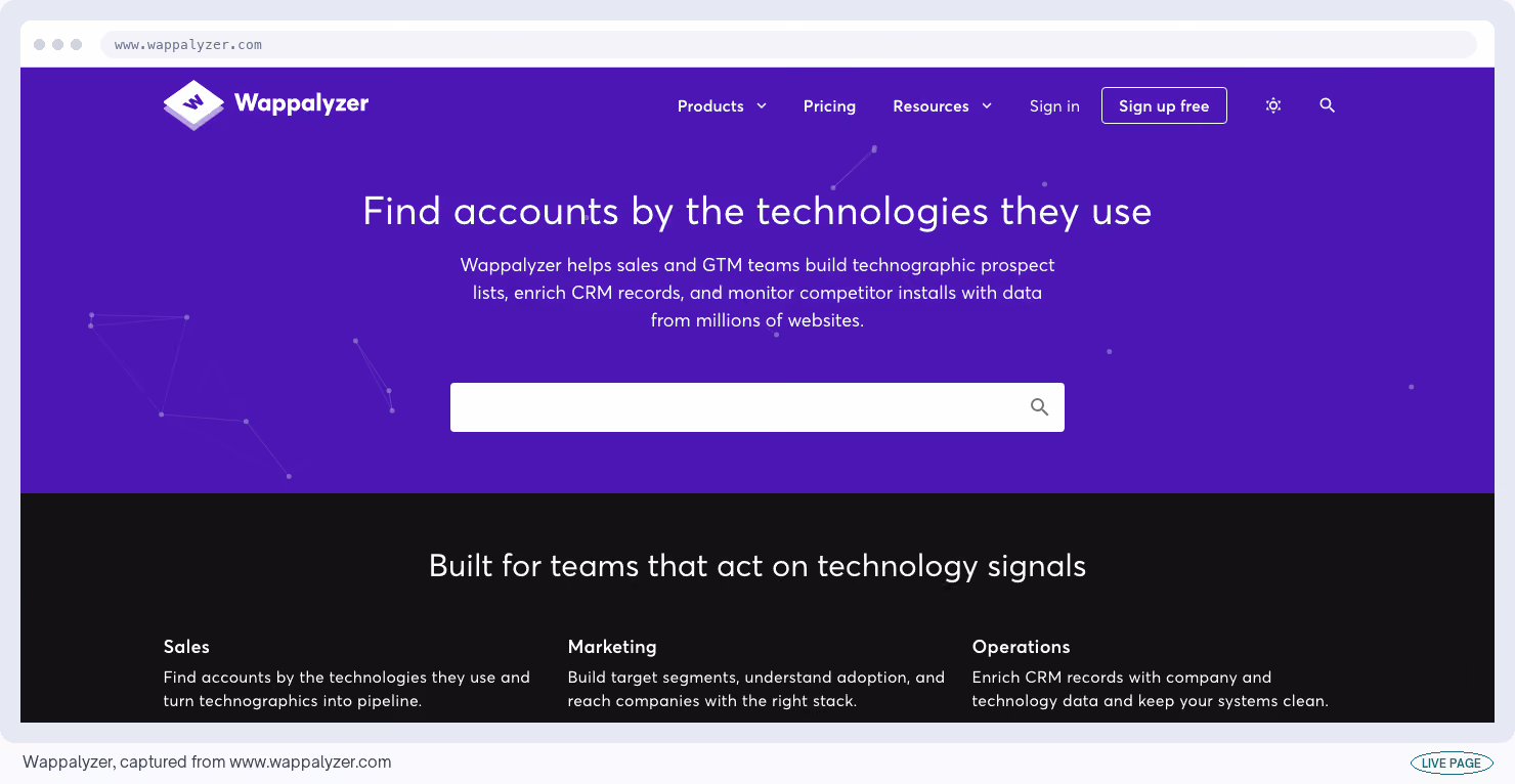 Wappalyzer, captured from its own site