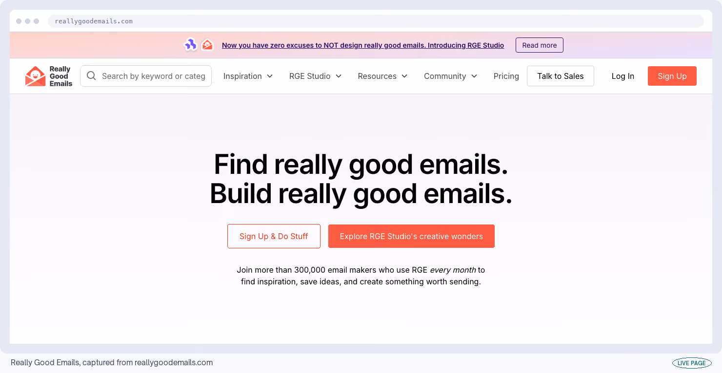 Really Good Emails, captured from its own site