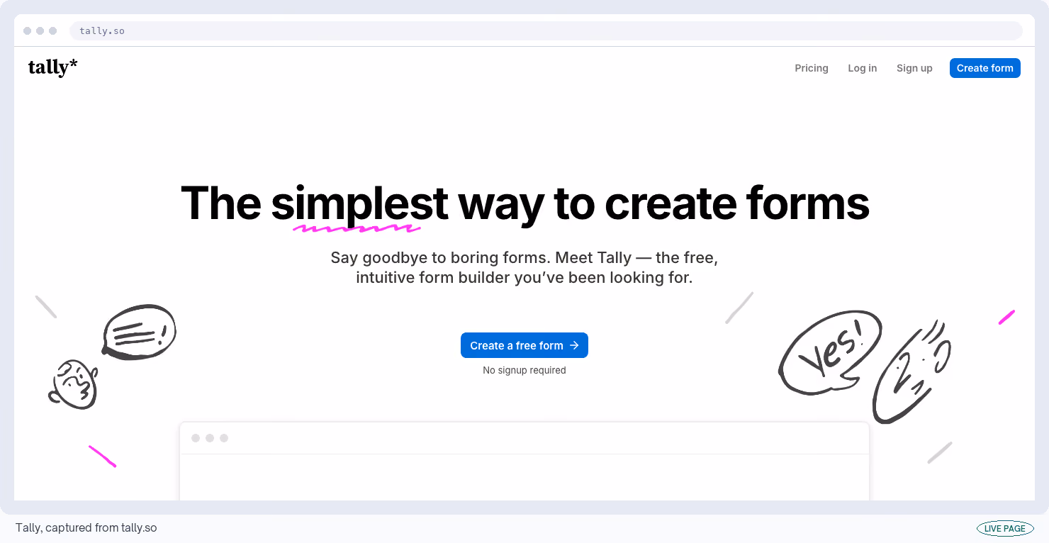 Tally, captured from its own site