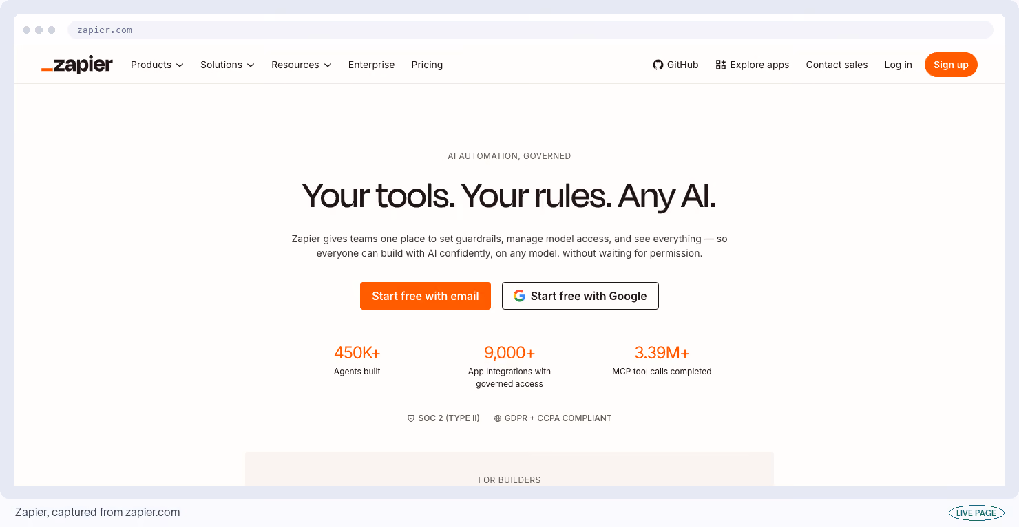 Zapier, captured from its own site